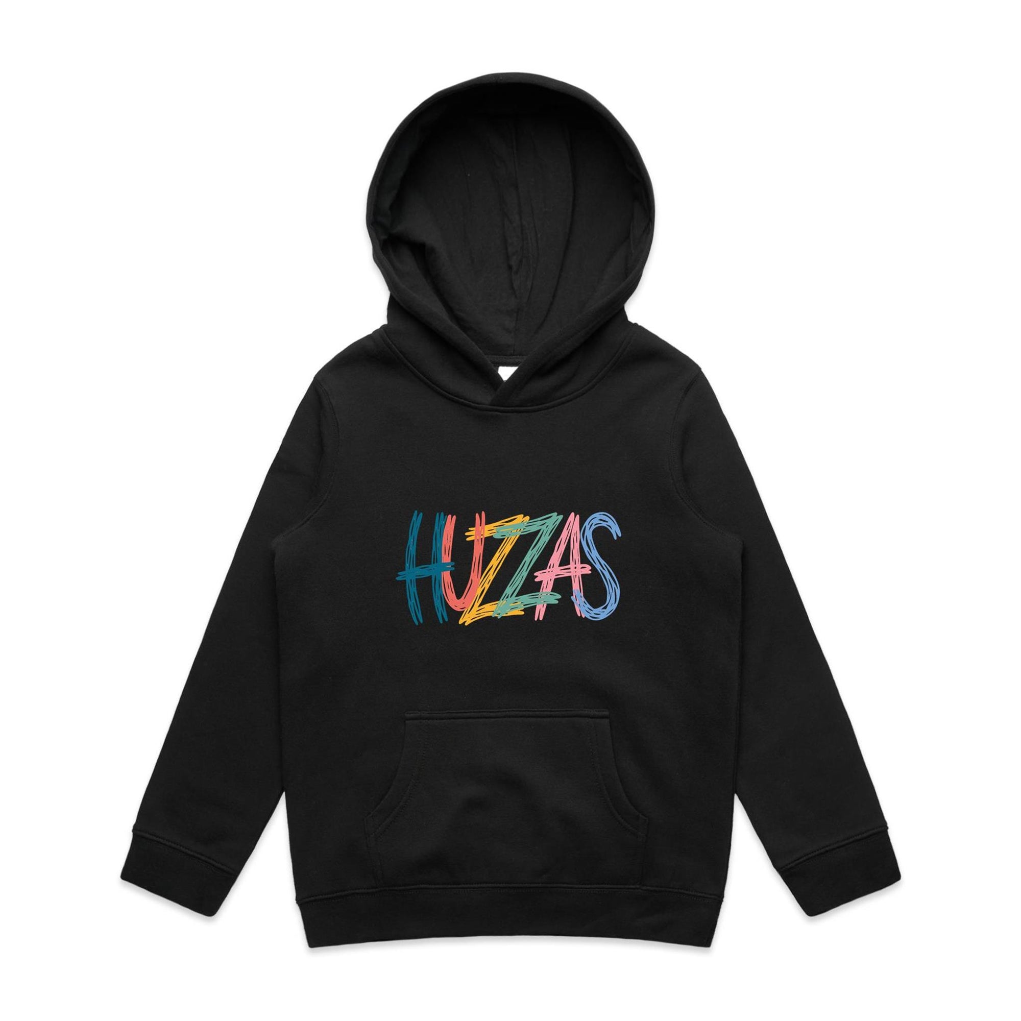 Huzzas Youth Scribble Hoodie — kids cotton pullover with scribble print, Gracetown WA
