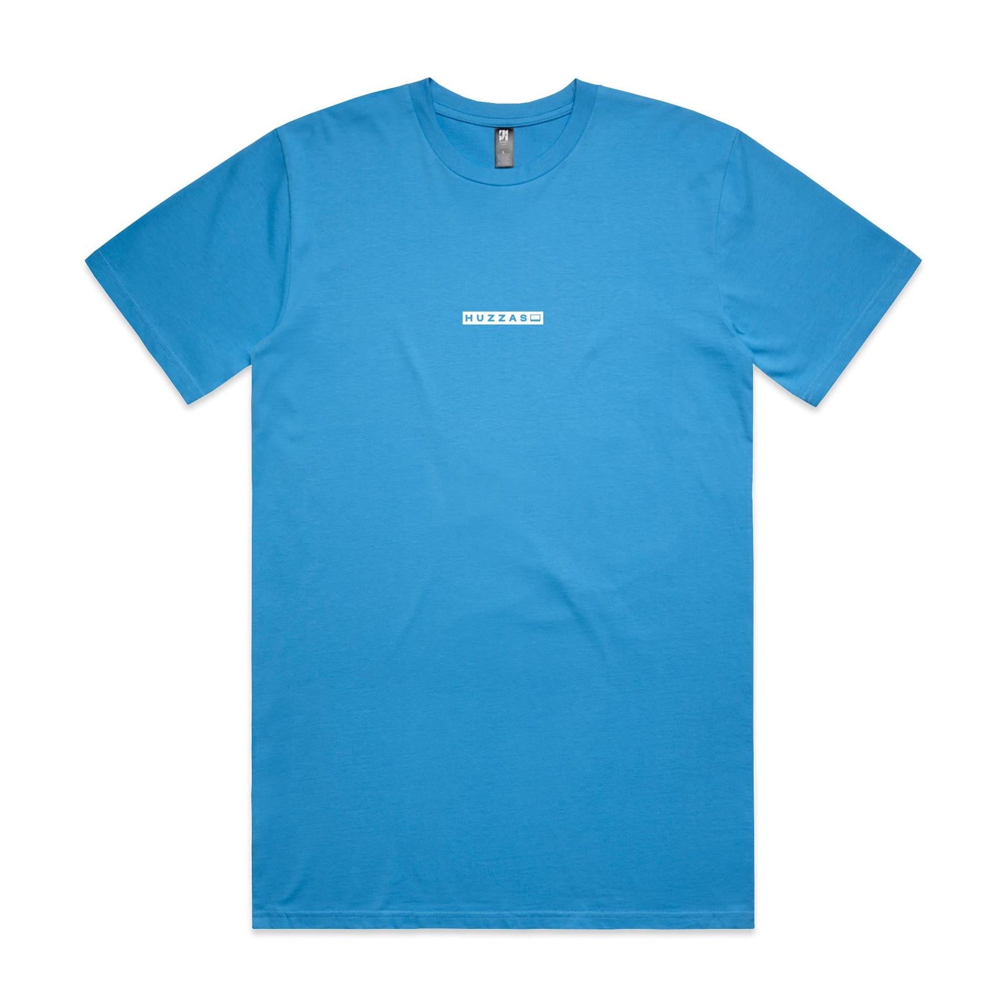 Huzzas Minimal Tee — unisex cotton t-shirt with box logo, Gracetown Western Australia