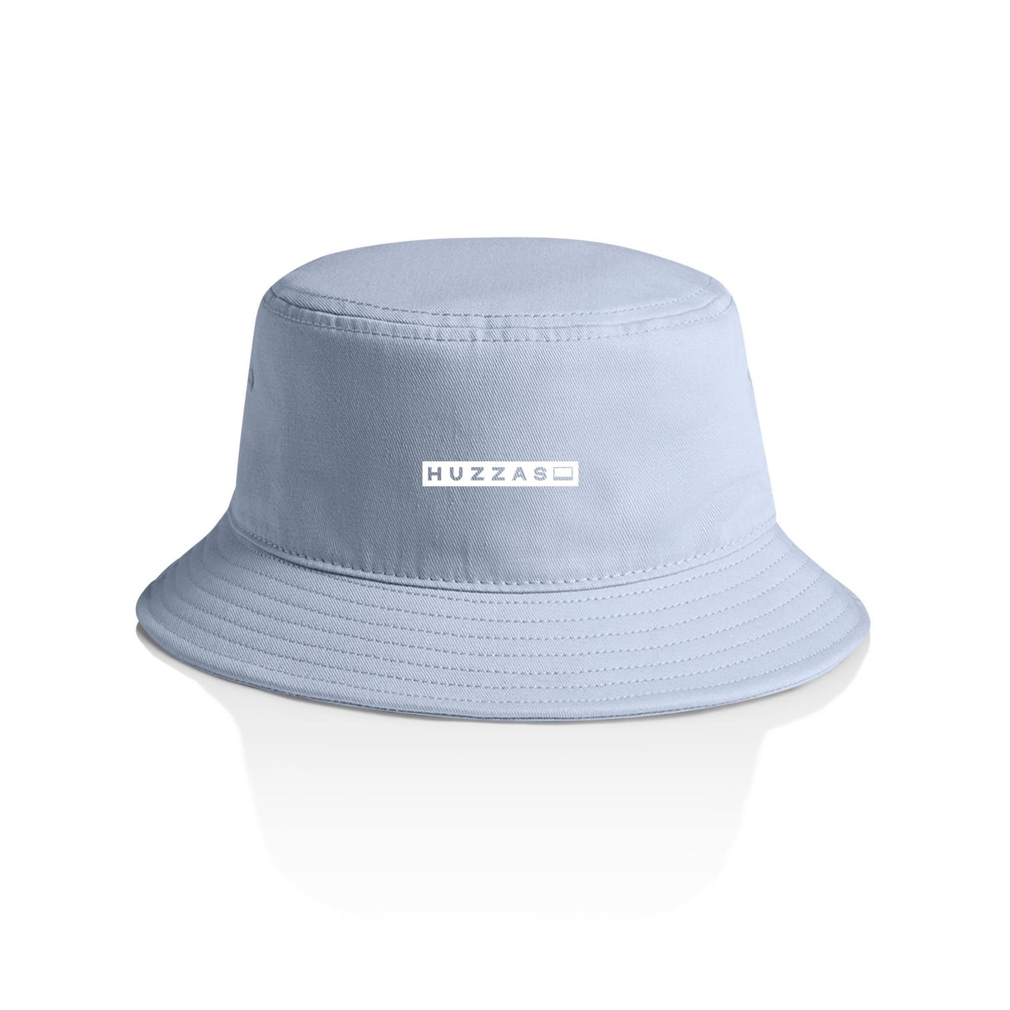Huzzas Bucket Hat — unisex cotton bucket hat with embroidered box logo, Gracetown WA