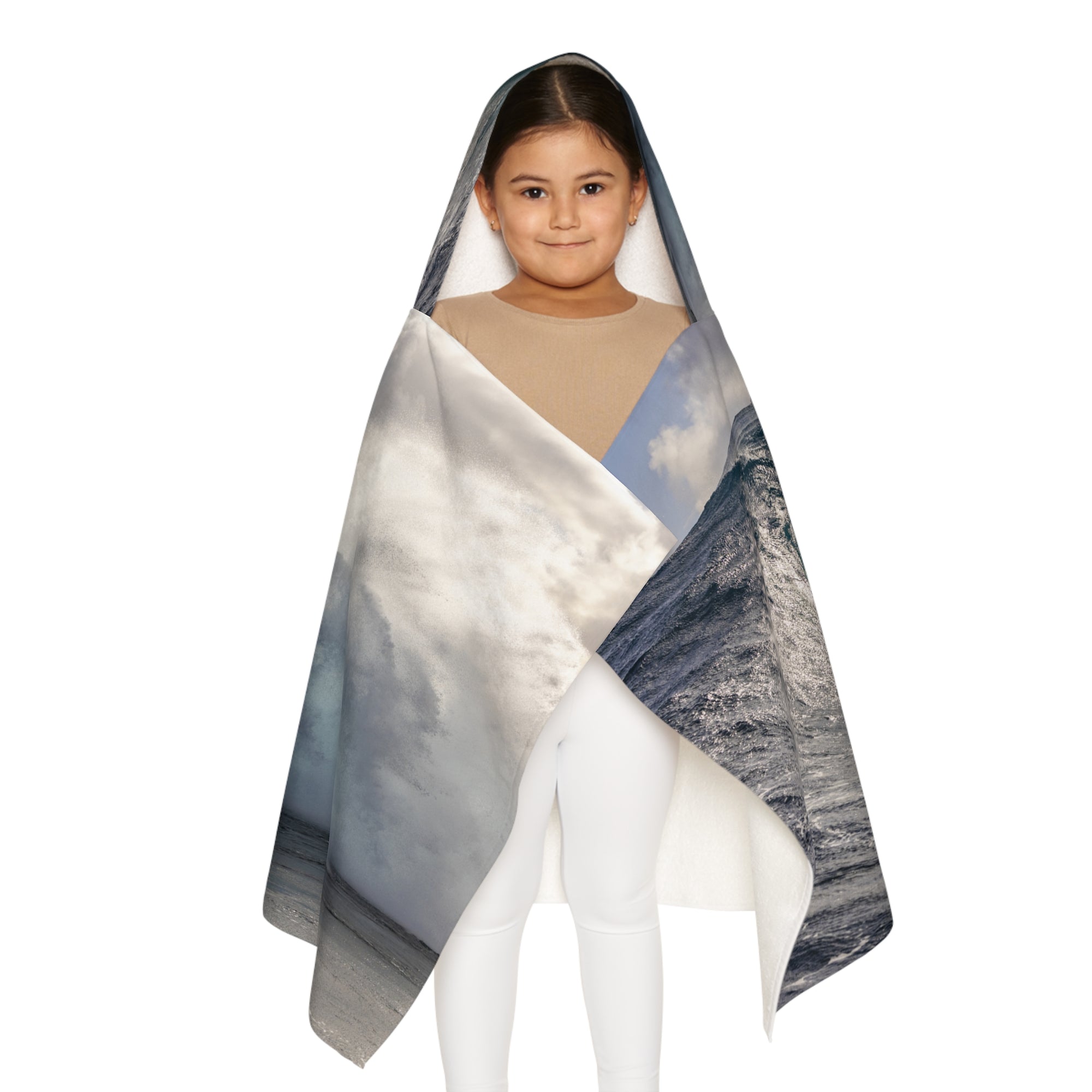Huzzas Barrel Kids Poncho — youth hooded beach towel poncho with barrel wave print