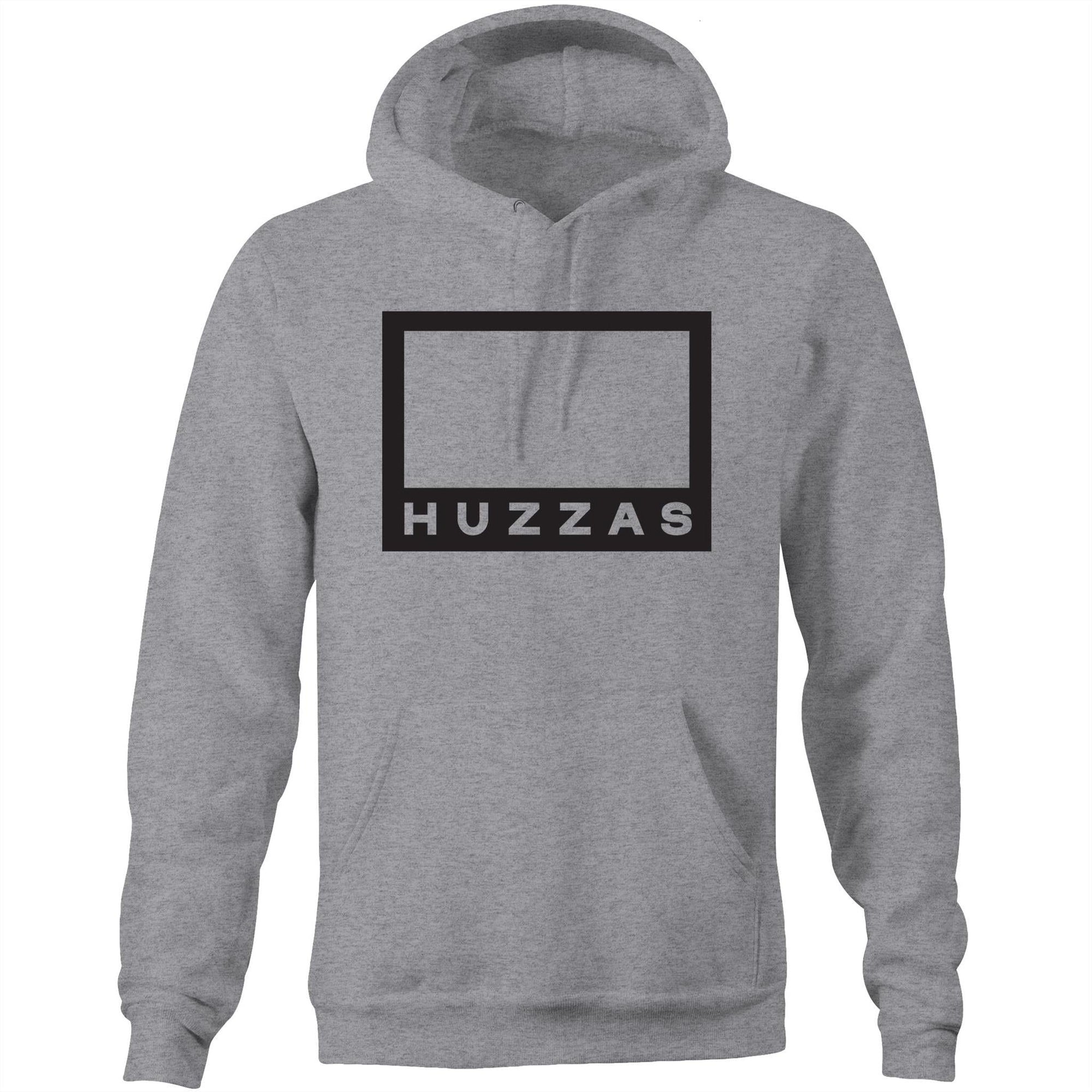 Huzzas Box Logo Hoodie — heavyweight unisex cotton pullover hoodie by Huzzas, Gracetown WA