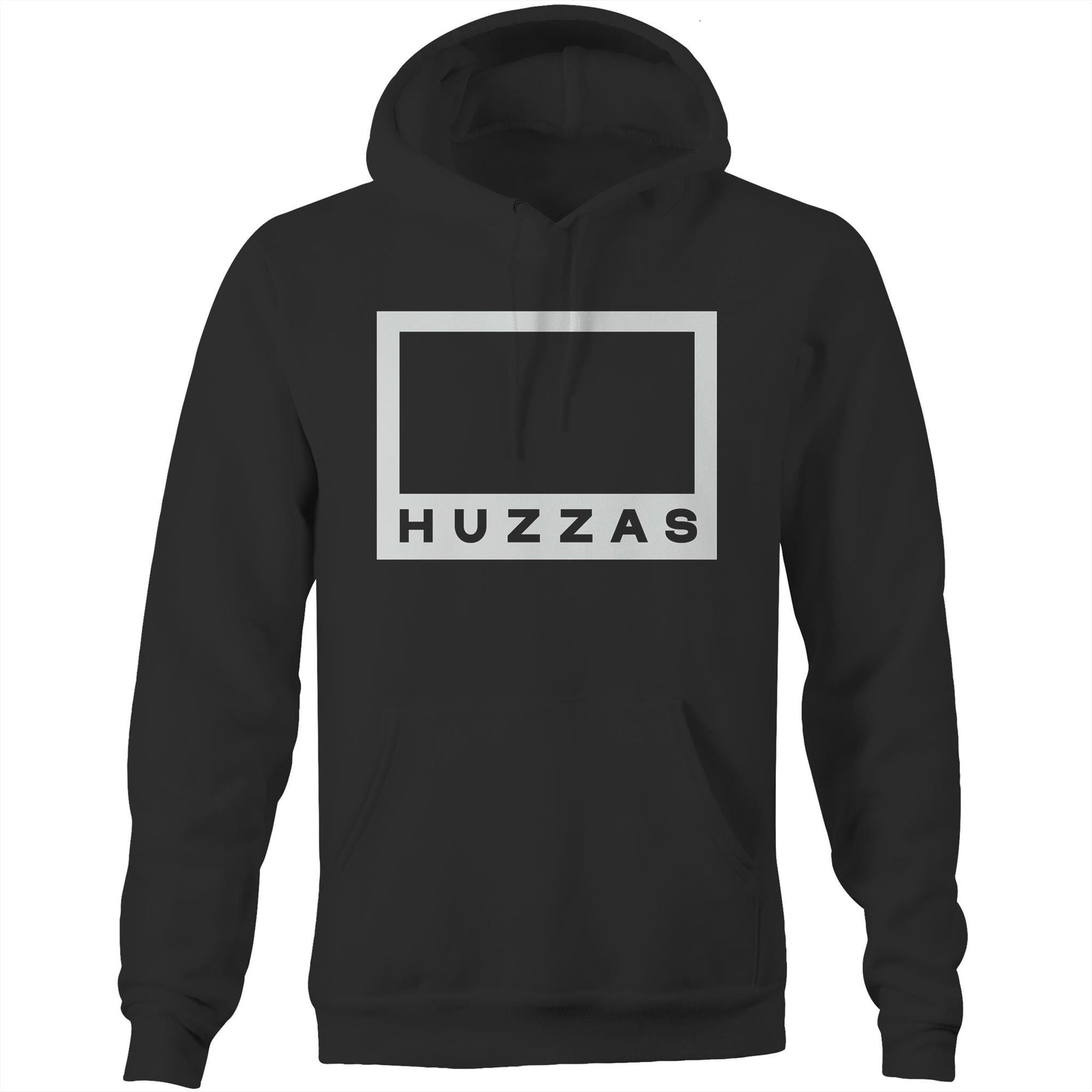 Huzzas Box Logo Hoodie — heavyweight unisex cotton pullover hoodie by Huzzas, Gracetown WA