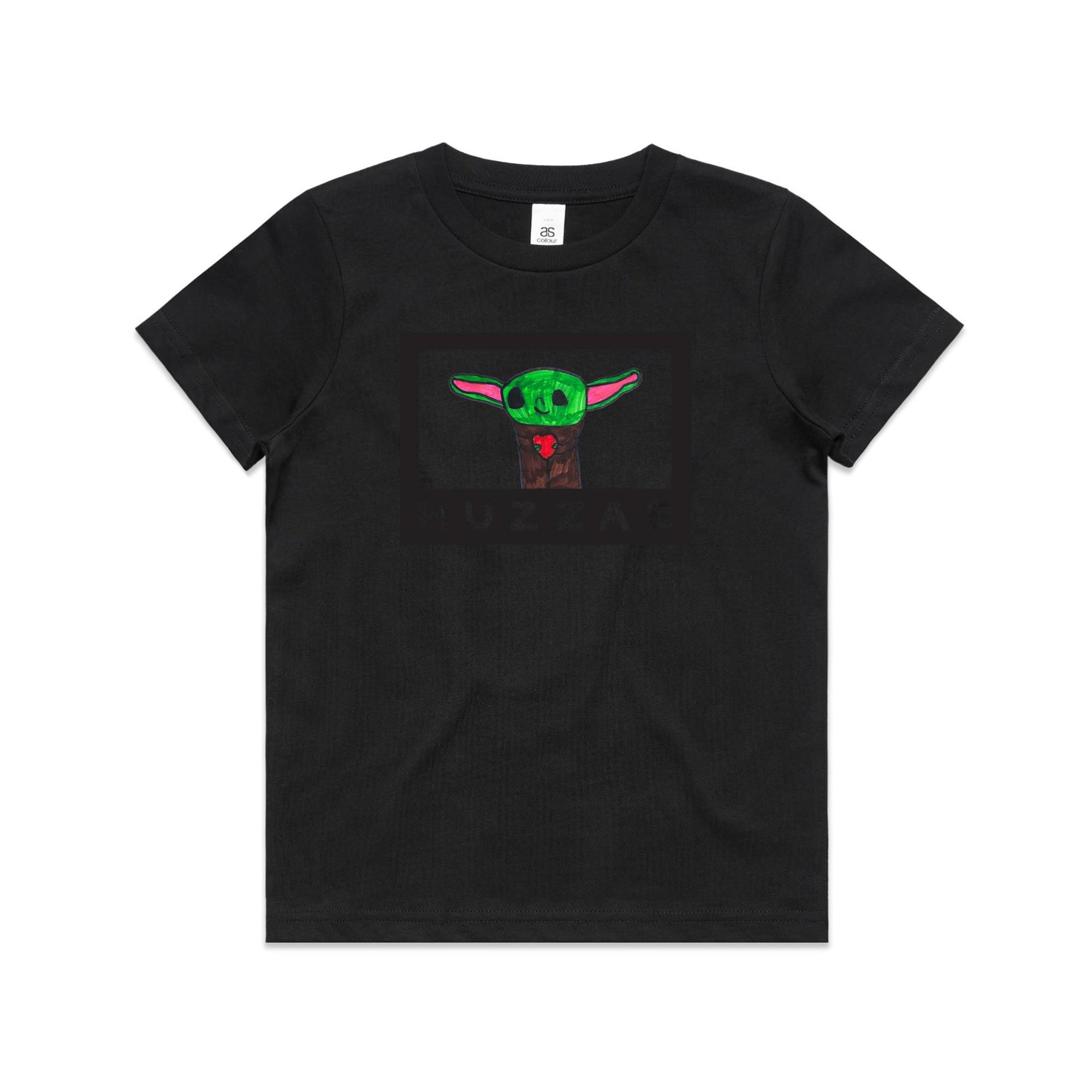 Amelia's Yoda Youth Tee — kids cotton t-shirt with Baby Yoda art by Amelia Bremner, age 8