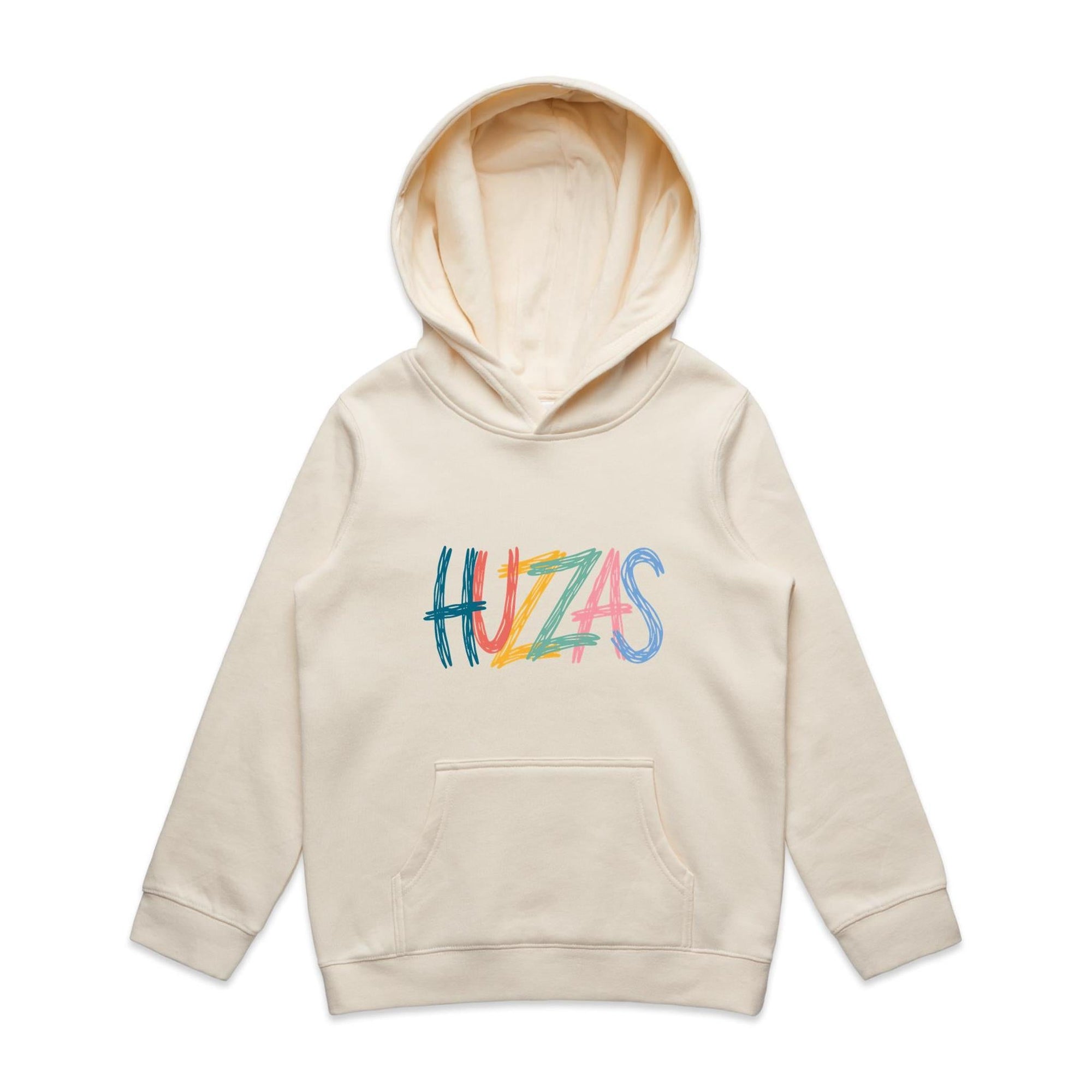 Huzzas Youth Scribble Hoodie — kids cotton pullover with scribble print, Gracetown WA