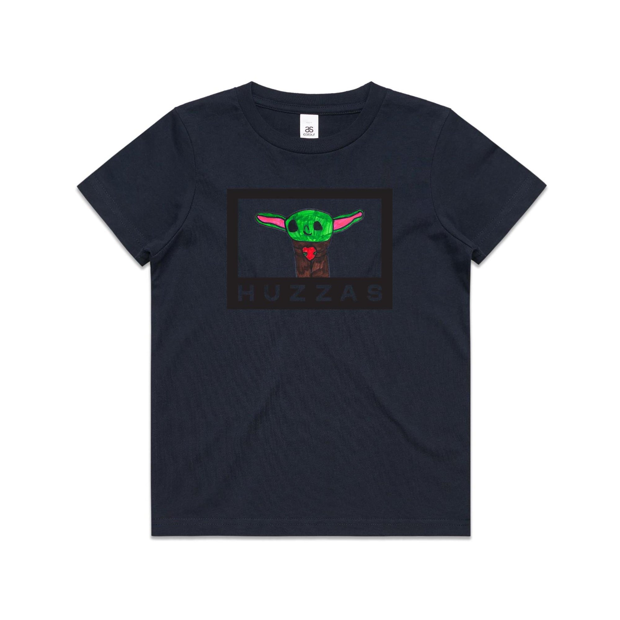 Amelia's Yoda Youth Tee — kids cotton t-shirt with Baby Yoda art by Amelia Bremner, age 8