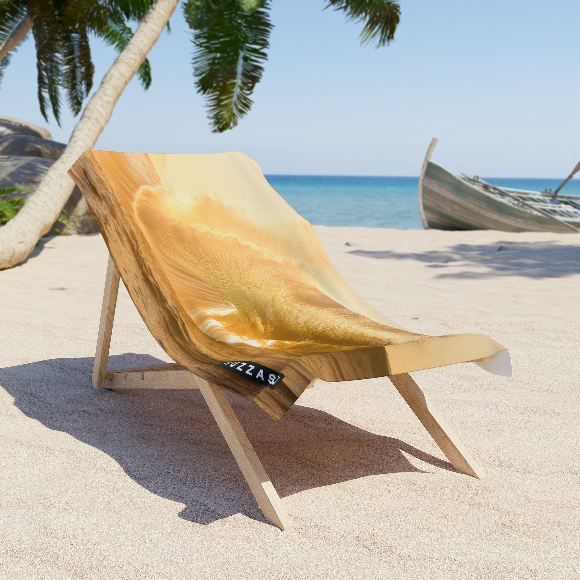 Golden Wave Beach Towel — Reflective Surf Sunset Print