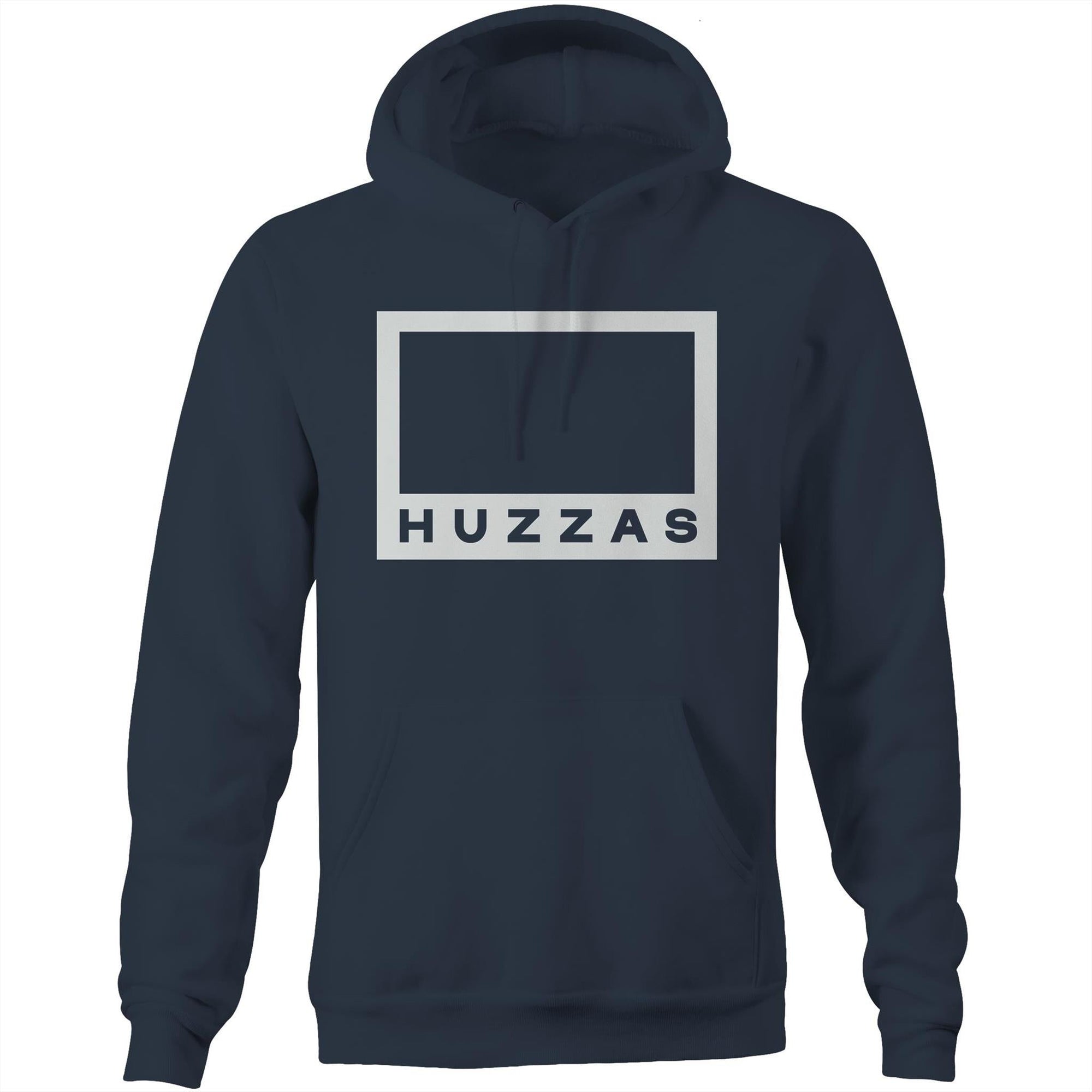 Huzzas Box Logo Hoodie — heavyweight unisex cotton pullover hoodie by Huzzas, Gracetown WA