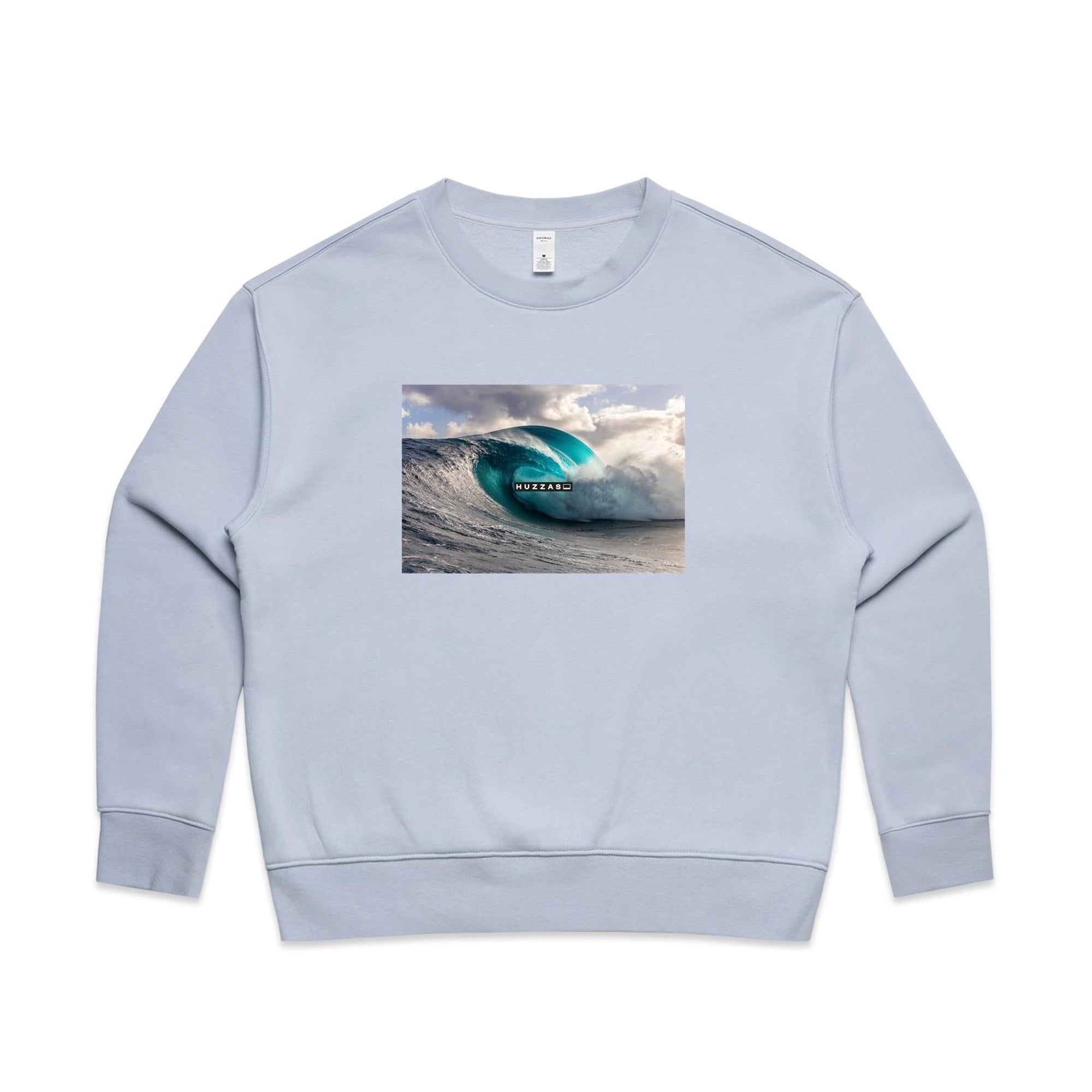 Huzzas Women's Barrel Crew Sweatshirt — women's cotton crew with barrel wave print