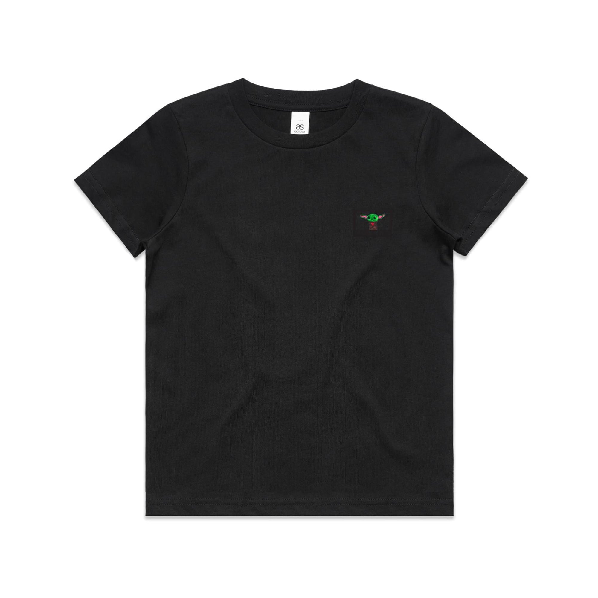 Amelia's Baby Yoda Pocket Tee — kids cotton t-shirt with artwork by Amelia Bremner, age 8