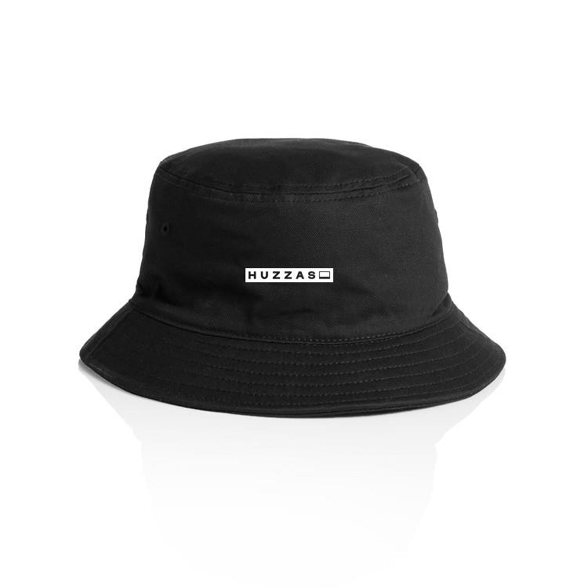 Huzzas Bucket Hat — unisex cotton bucket hat with embroidered box logo, Gracetown WA