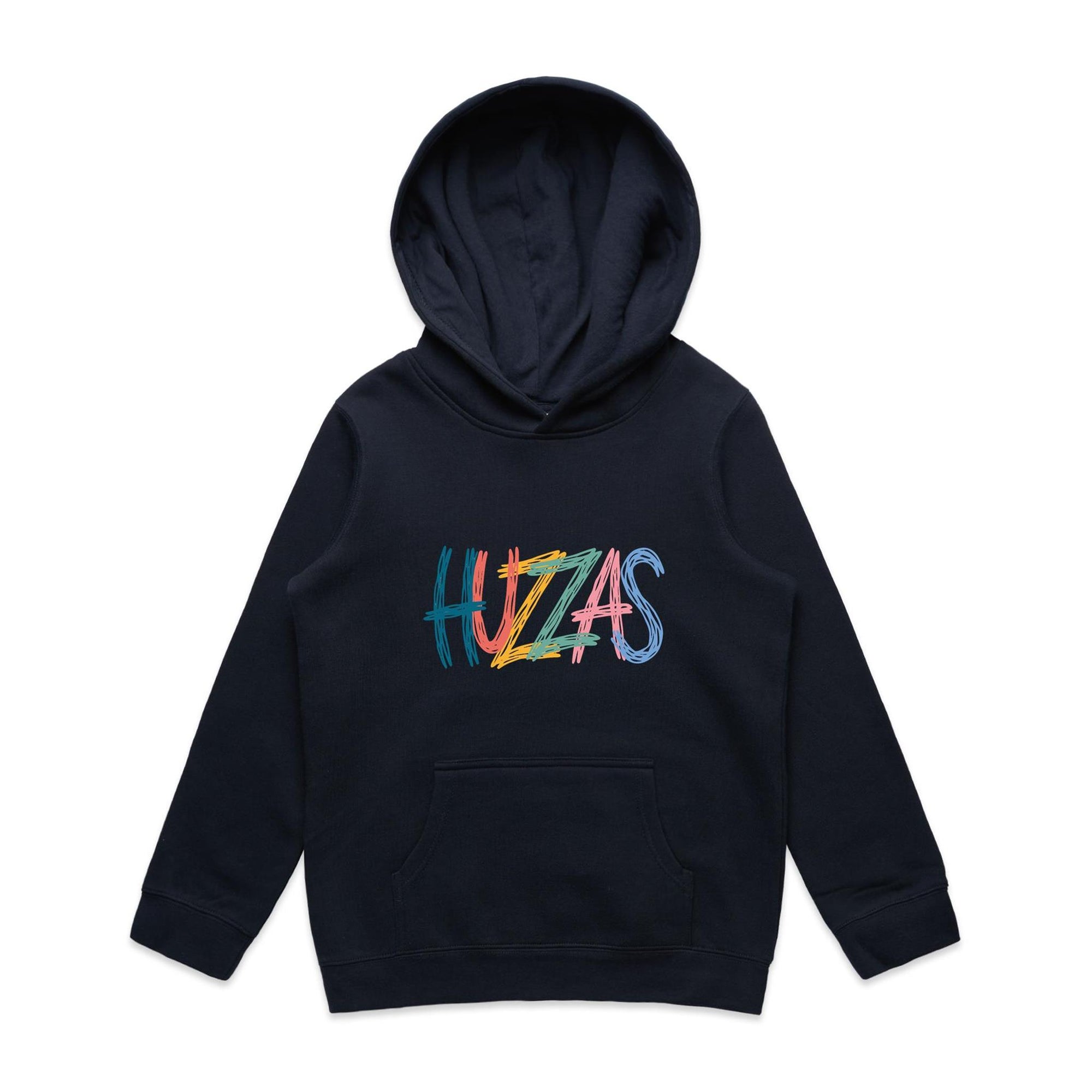 Huzzas Youth Scribble Hoodie — kids cotton pullover with scribble print, Gracetown WA