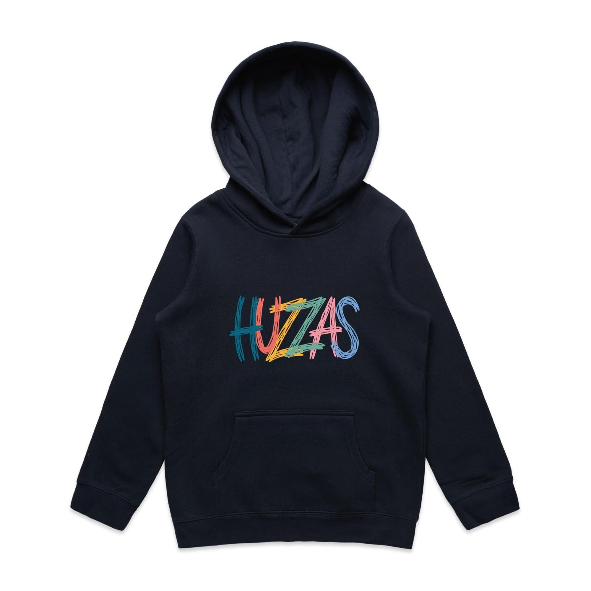 Huzzas Youth Scribble Hoodie — kids cotton pullover with scribble print, Gracetown WA