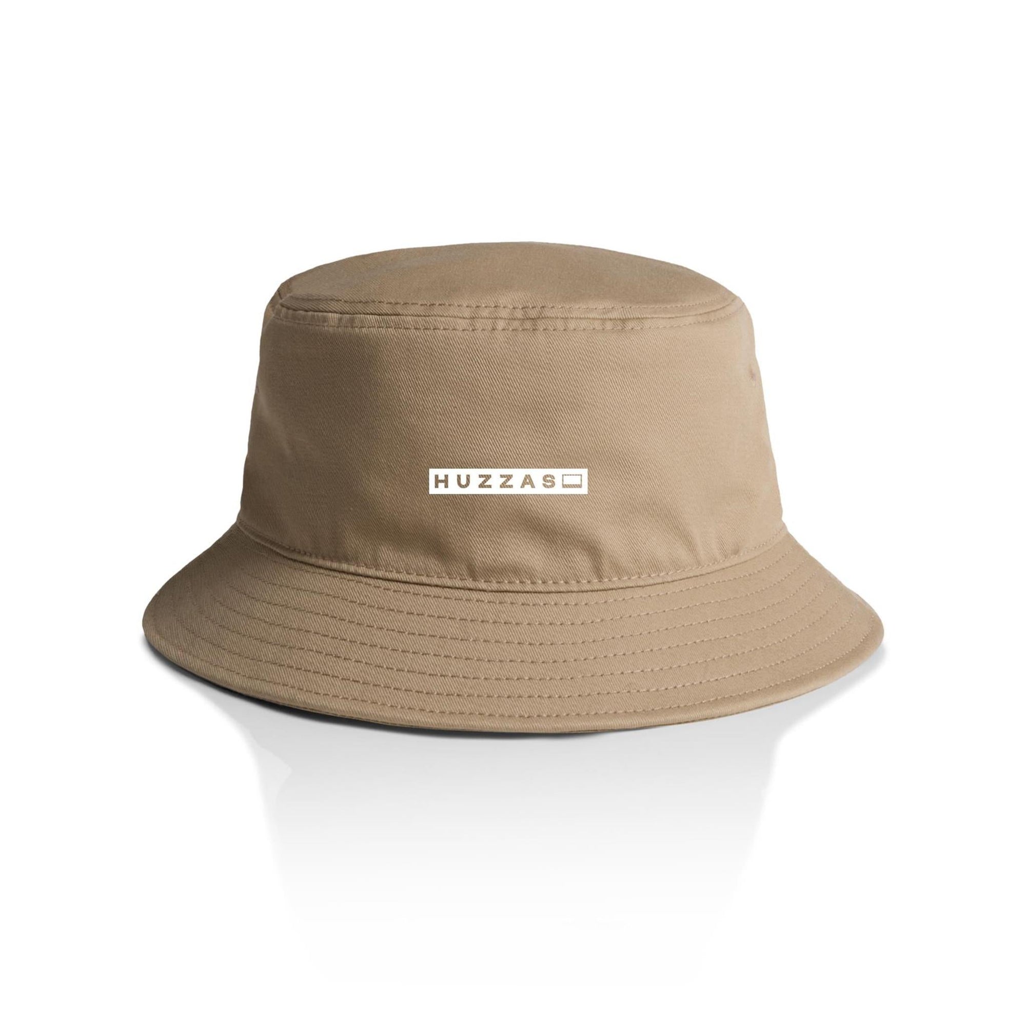 Huzzas Bucket Hat — unisex cotton bucket hat with embroidered box logo, Gracetown WA