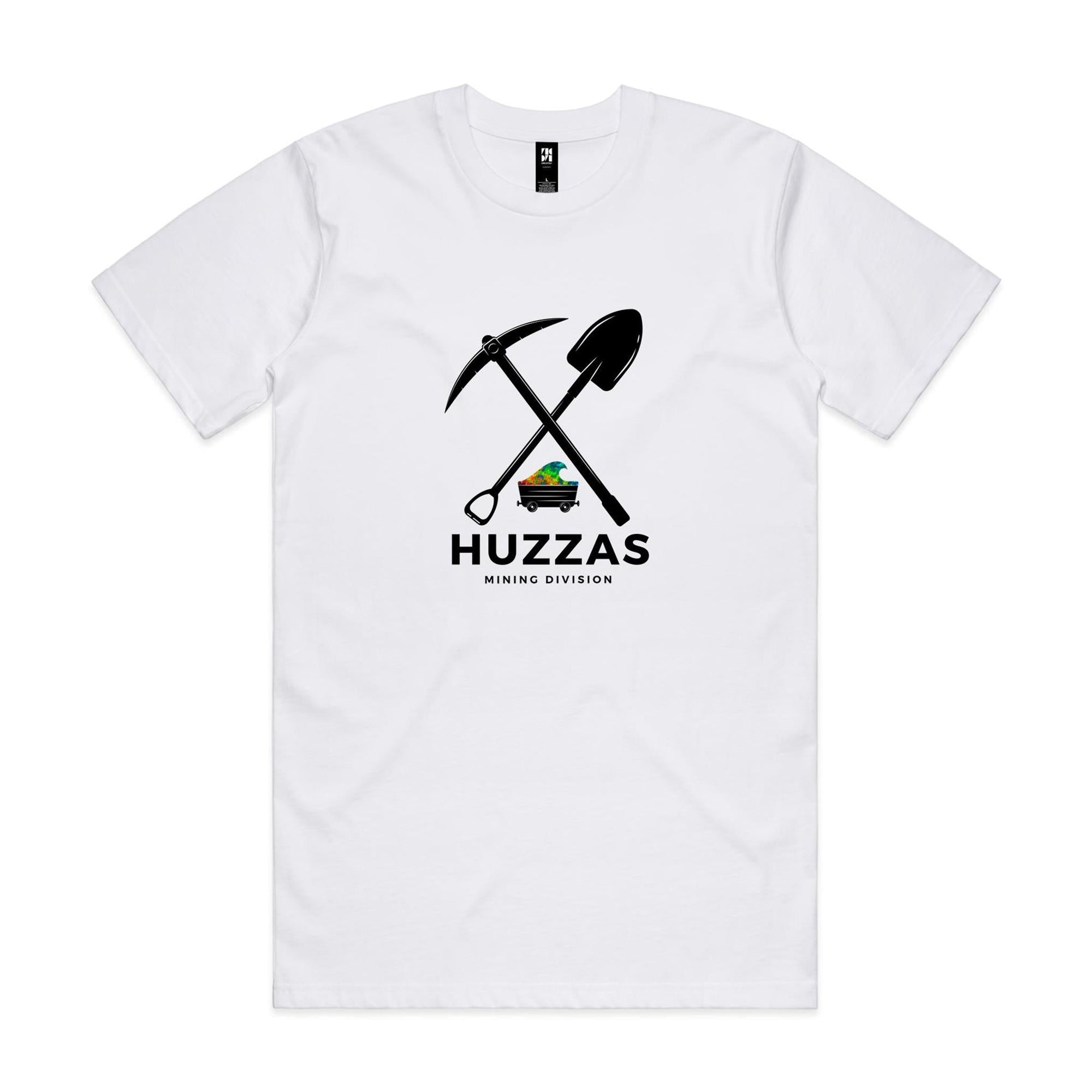 Huzzas Mining Division Opal Tee Black Print — unisex cotton t-shirt, Gracetown WA